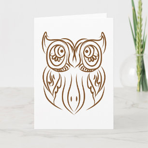 Cartão Tribal Owl Line Art Modern Brown Abstrato