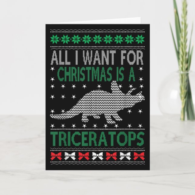 Cartão Triceratops Dinosaur Ugly Christmas Design Style F (Frente)