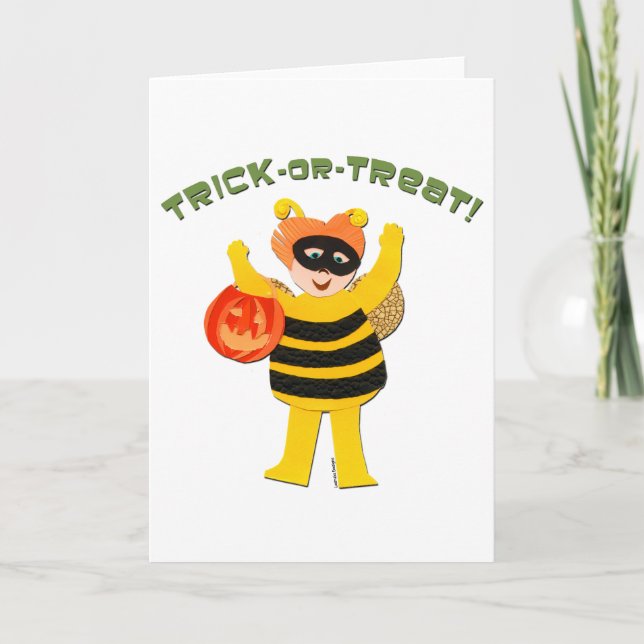 Cartão Trick ou Treine Bumble Bee Costume Halloween (Frente)
