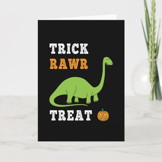 Cartão Trick Rawr Treat Cute Halloween Brontosaurus Dino (Frente)