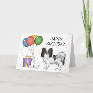 Cartão Tricolor Papillon Cartoon Dog Feliz Aniversário