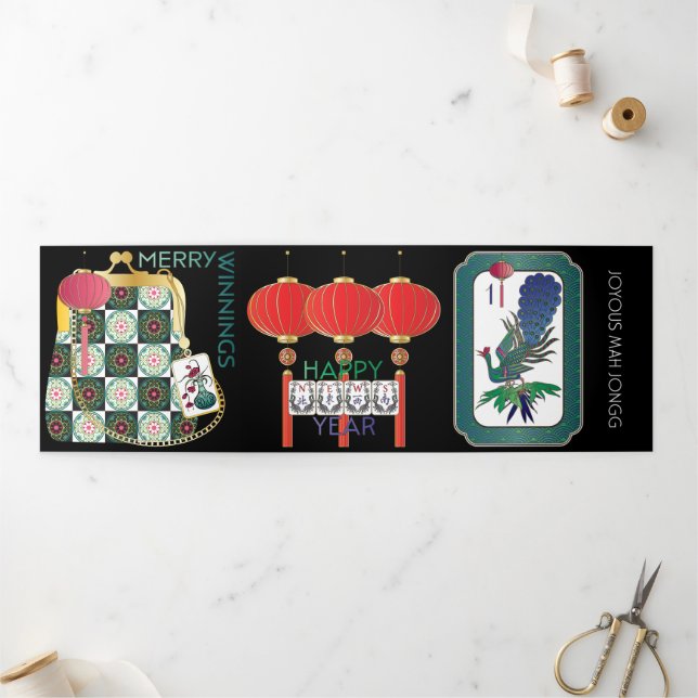 Cartão Trifold de Férias do Mah Jongg (Fora)