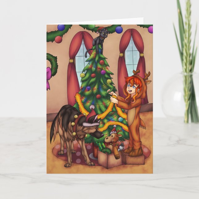 Cartão Trimestrando a árvore de Natal (Frente)