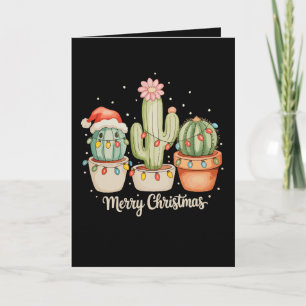 Cartão Trio de Cactus Chapéu de Papai Noel Luzes de Natal
