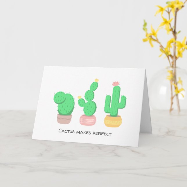 Cartão Trio de Cactus Deserto Moderno Boho Blank (Flor Amarela)