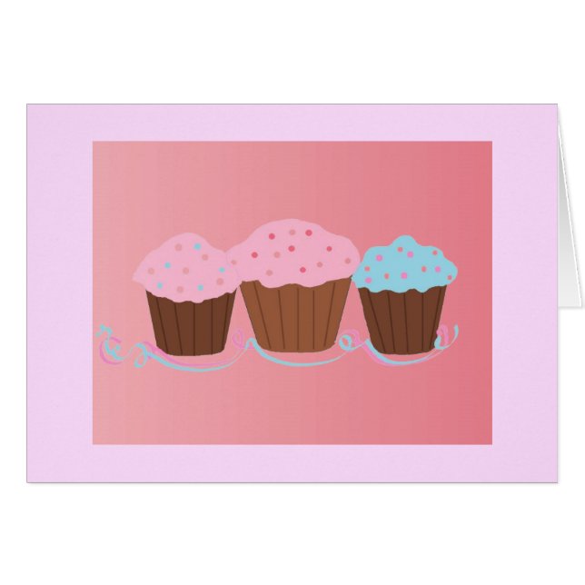 Cartão Trio de Cupcake - Em Branco (Frente Horizontal)