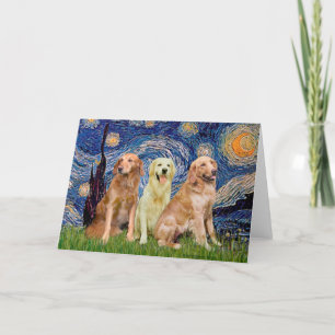 Cartão Trio de Golden Retriever - Noite Estrelada