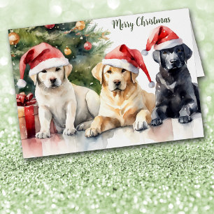 Cartão Trío de Labrador Retrievers com chapéu de Papai No