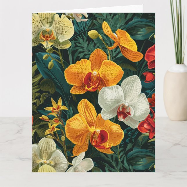 Cartão Trio de Orquídea Radiante de Aniversário (Frente)