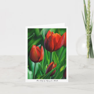 Cartão Trio of Red Tulips flower nature digital painting