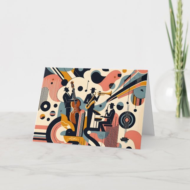 Cartão Trio Psicodélico da Idade do meio século Jazz (Frente)