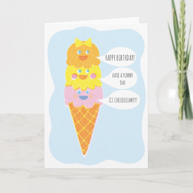 Cartão Triple Scoop Girl Ice Cream Greeting Card (Frente)