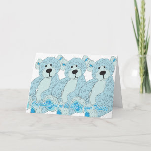 Cartão Triplets Congratulations Teddy Bear in blue