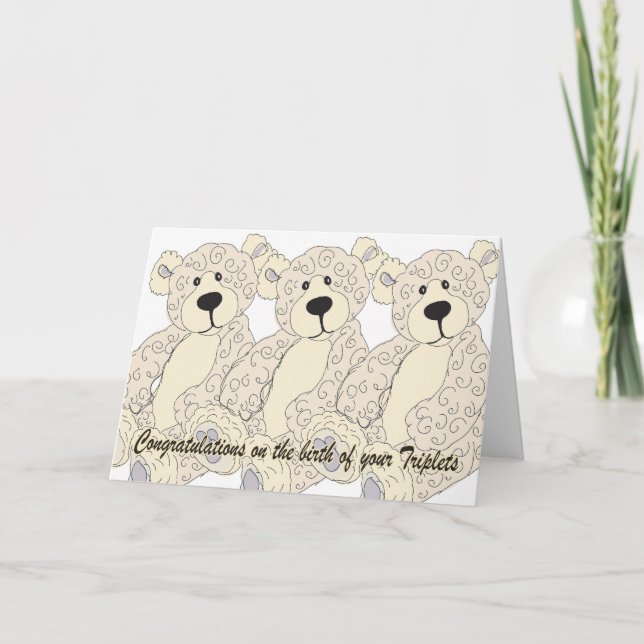 Cartão Triplets Congratulations Teddy Bear in creams (Frente)