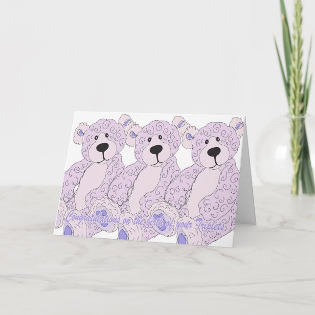 Cartão Triplets Congratulations Teddy Bear in pink (Frente)