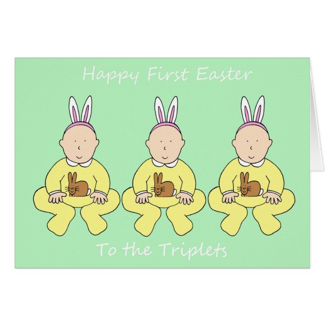 Cartão Triplets First Easter Cartoon Babies (Frente Horizontal)