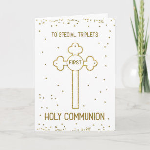 Cartão Triplets Primeira Santa Comunhão Dourada Cruz