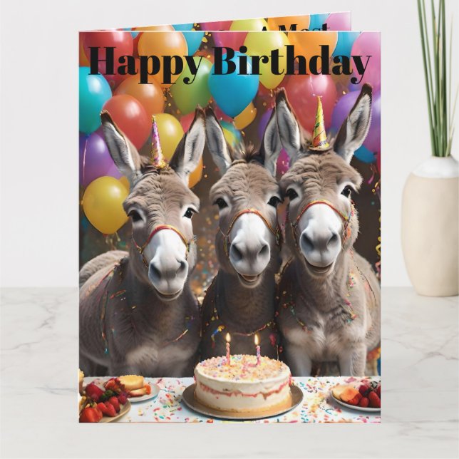 Cartão Triplo da Alegria: Bacia de Aniversário de Donkey  (Frente)
