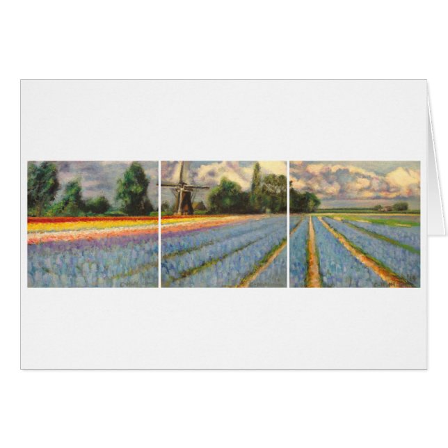 Cartão Triptych da pintura de paisagem dos campos de flor (Frente Horizontal)