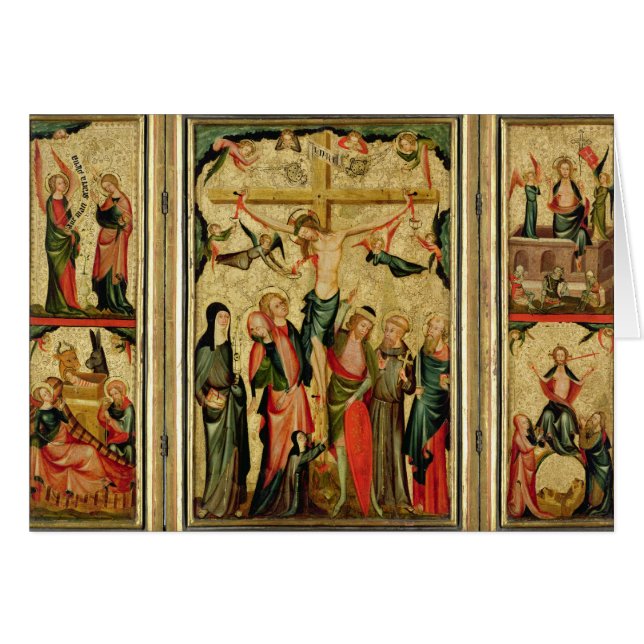 Cartão Triptych que descreve a crucificação do cristo (Frente Horizontal)