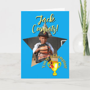 Cartão Troféu de Campeão Personalizado com Foto de Parabé