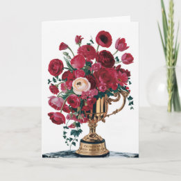 Cartão Troféu de Flores Vermelhas de Dia de as mães Feliz