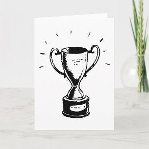Cartão Troféu Desenhado à Mão Retro Preto e Branco Prêmio