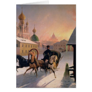 Cartão "troikca" na rua em St Petersburg, 1850s