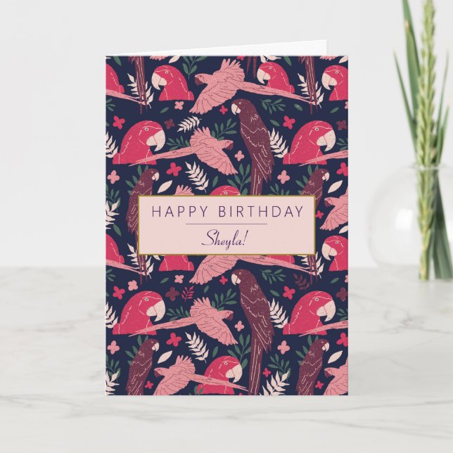 Cartão Tropical Ara Parrot Pattern Personalized Birthday  (Frente)