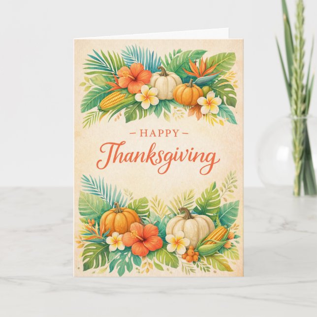 Cartão Tropical Autumn Thanksgiving Pumpkin Floral  (Frente)