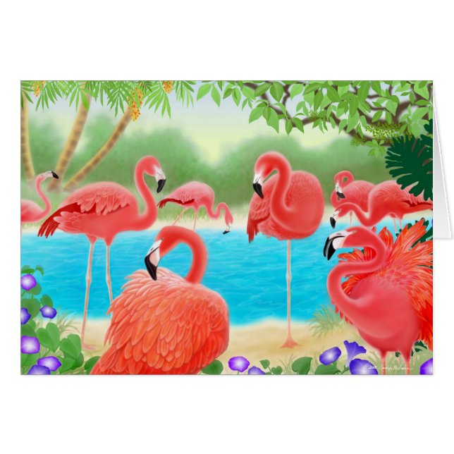 Cartão tropical dos flamingos (Frente Horizontal)