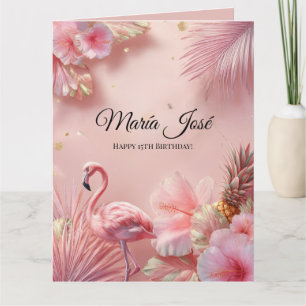 Cartão Tropical Flamingo Quinceañera, personalizado