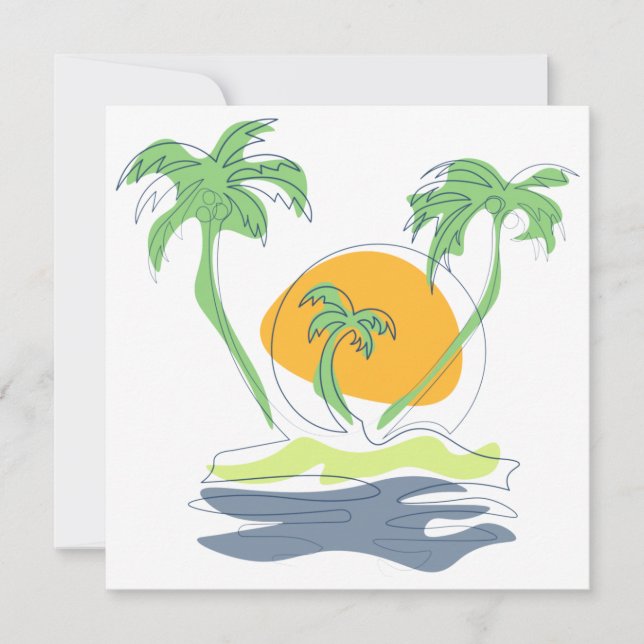 Cartão Tropical island beach scenery. Outline palm tree   (Frente)