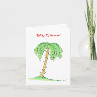 Cartão Tropical Palm Tree Merry Christmas Card w/ Lights!