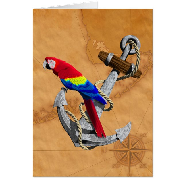 Cartão Tropical Parrot And Anchor (Frente)