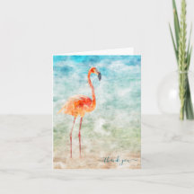 Tropical Watercolor Seashore Flamingo Obrigado