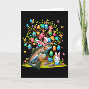 Cartão Trout Peixe Bunny Ovos de Páscoa Árvore Bonito Fat