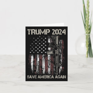 Cartão Trump 2024 Save America Again Flag Gun Americano (