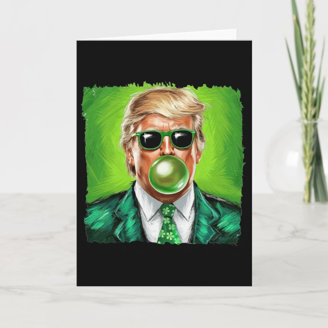 Cartão Trump Blowing Bubble Gum St. Patrick's Day Green S (Frente)