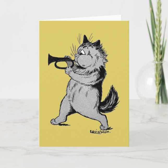 Cartão Trumpet Player (Trumpeter) Cat, Louis Wain (Frente)