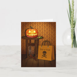 Cartão Truque ou tratamento de abóbora do Halloween