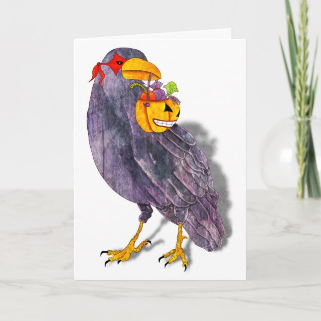 Cartão Truque ou Tratar Raven (Frente)