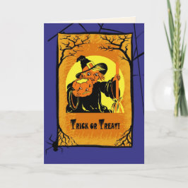 Cartão Truque ou Tratar! Vintage Witch Halloween