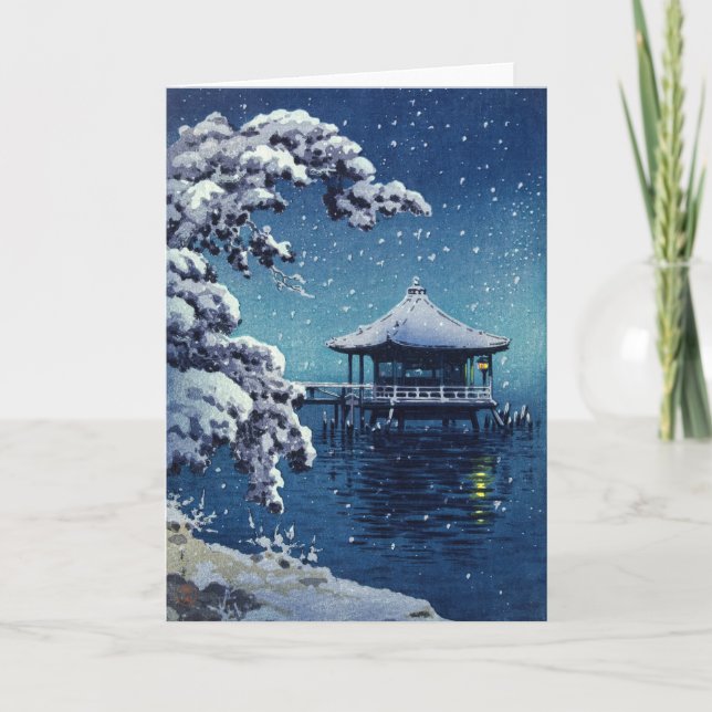 Cartão Tsuchiya Koitsu - Neve no Ukimido em Katada (Frente)