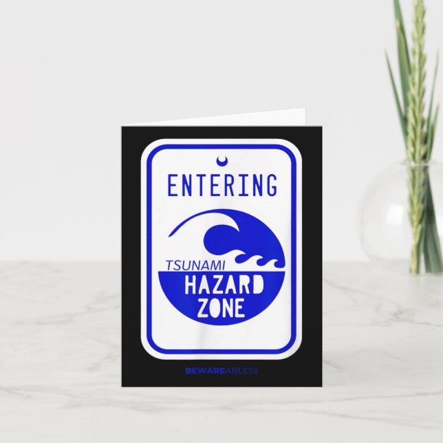Cartão Tsunami Hazami Zone Road Sign Funny Beach And Shor (Frente)