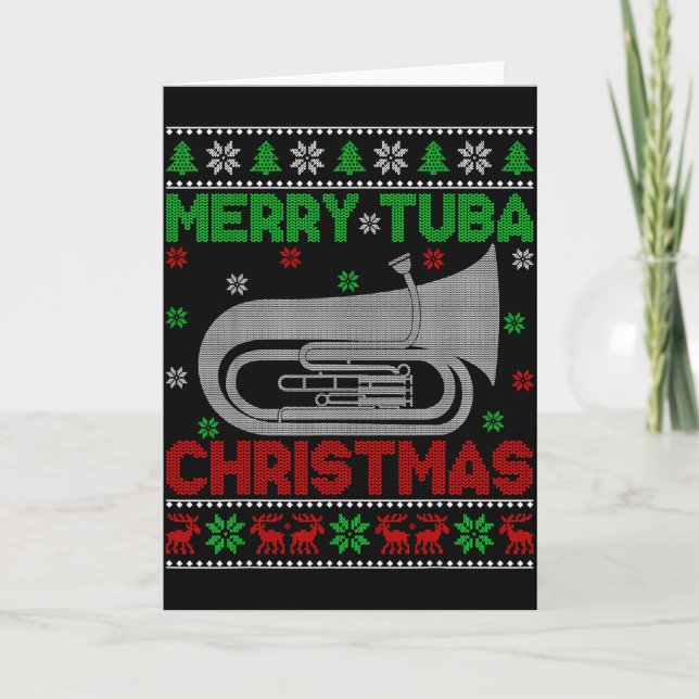 Cartão Tuba Music Lover Xmas Lighting Ugly Merry Tuba Chr (Frente)