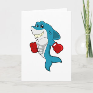 Cartão Tubarão como boxeador com luvas de boxe
