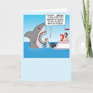 Cartão Tubarão Engraçado Sneaking Up em Swimmer Aniversár