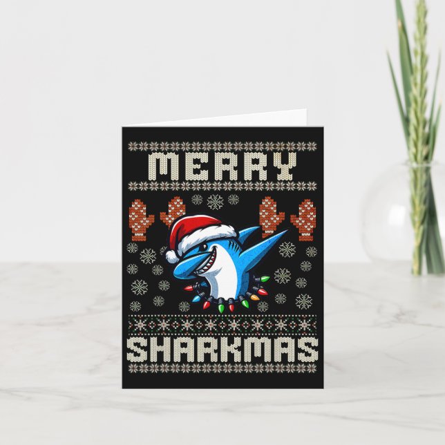 Cartão Tubarão-feliz Sharkmas Christma Ugly Xmas Kids Sha (Frente)