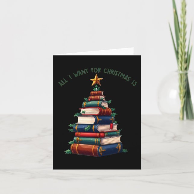 Cartão Tudo O Que Eu Quero No Natal São Livros Xmas Tree (Frente)